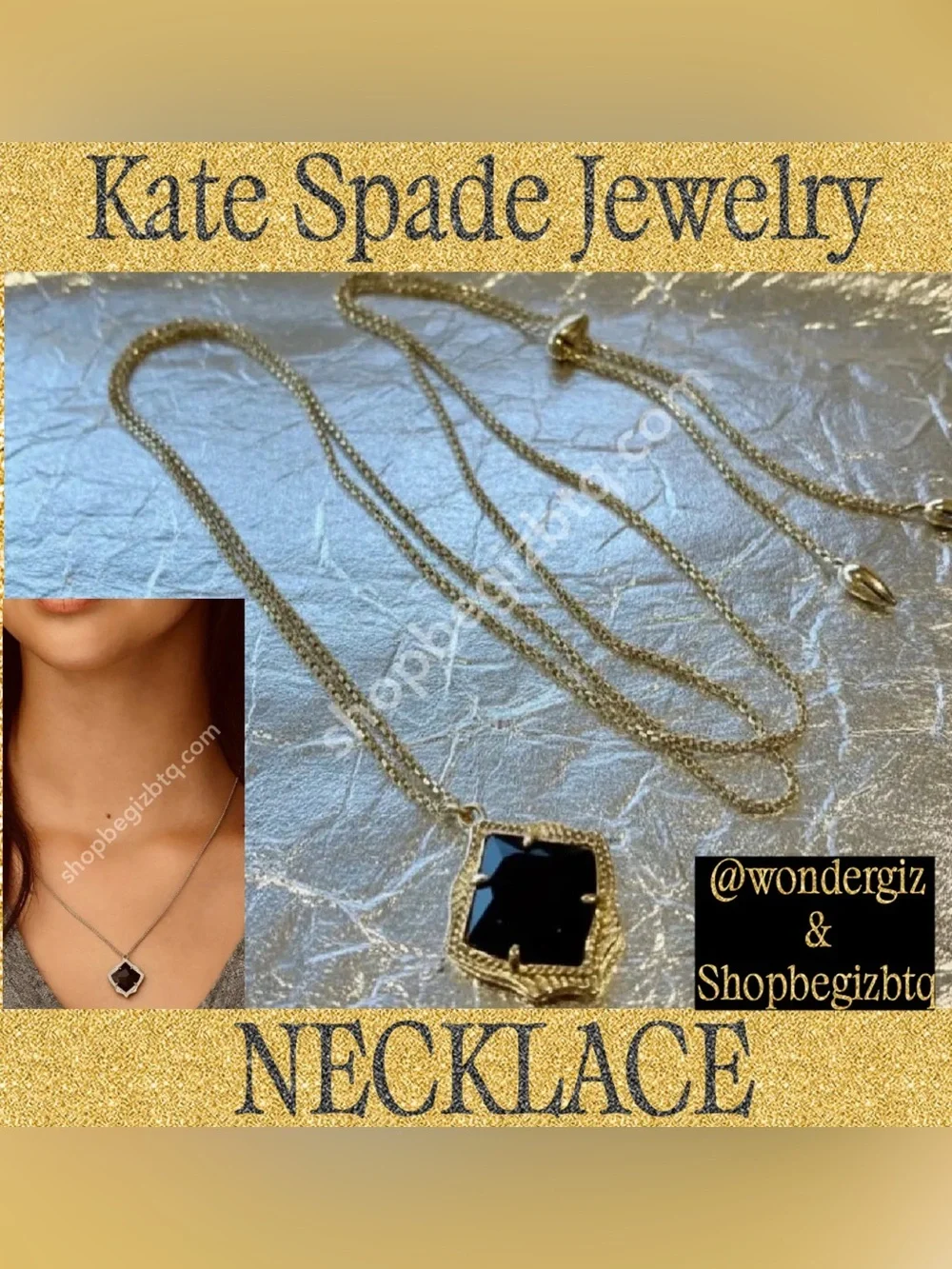 Authentic Kendra Scott Kasey Gold Adjustable Pendant Necklace Black Opaque Glass
